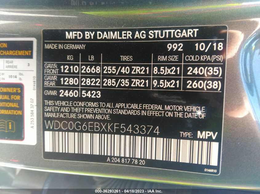 WDC0G6EBXKF543374 Mercedes-Benz GLC AMG GLC 43 9