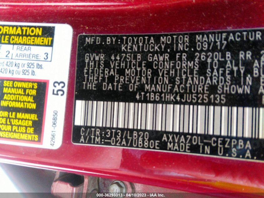 2018 TOYOTA CAMRY XSE - 4T1B61HK4JU525135