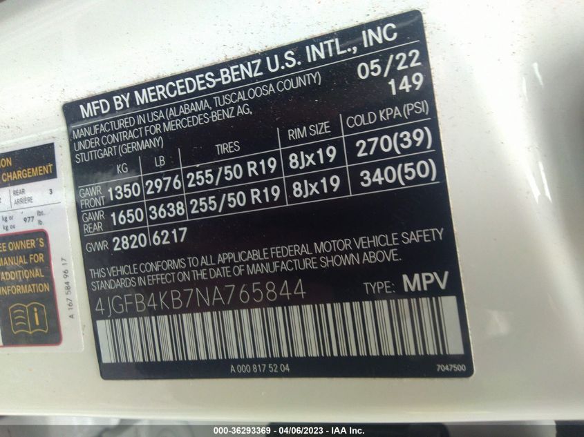 2022 MERCEDES-BENZ GLE GLE 350 - 4JGFB4KB7NA765844