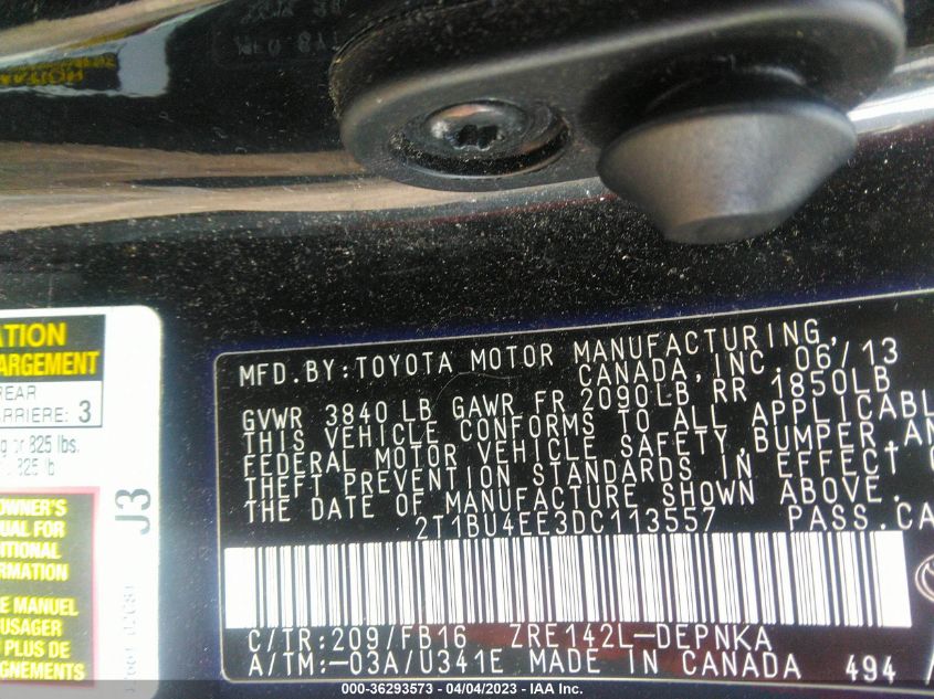 2013 TOYOTA COROLLA LE - 2T1BU4EE3DC113557