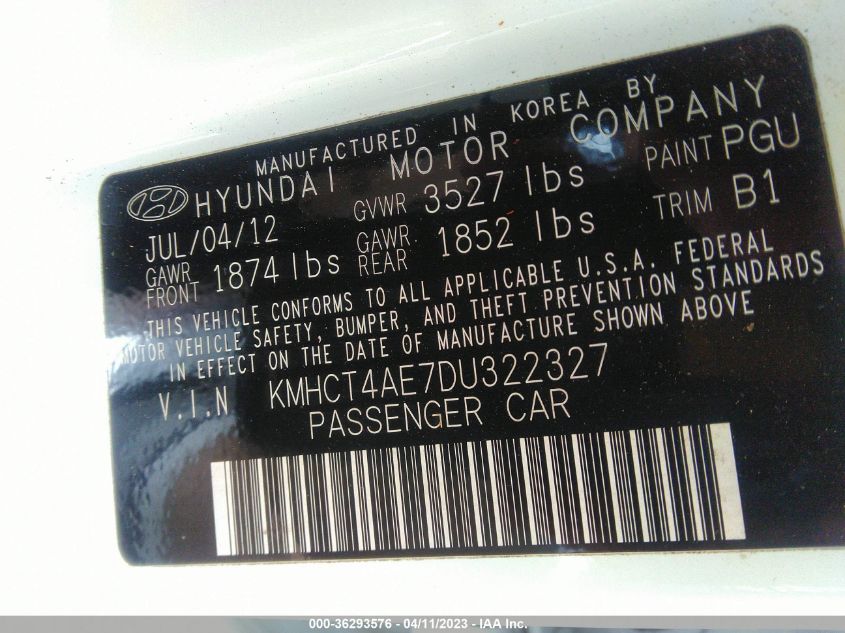 2013 HYUNDAI ACCENT GLS - KMHCT4AE7DU322327