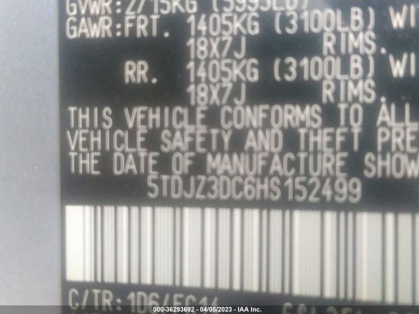 2017 TOYOTA SIENNA LE - 5TDJZ3DC6HS152499