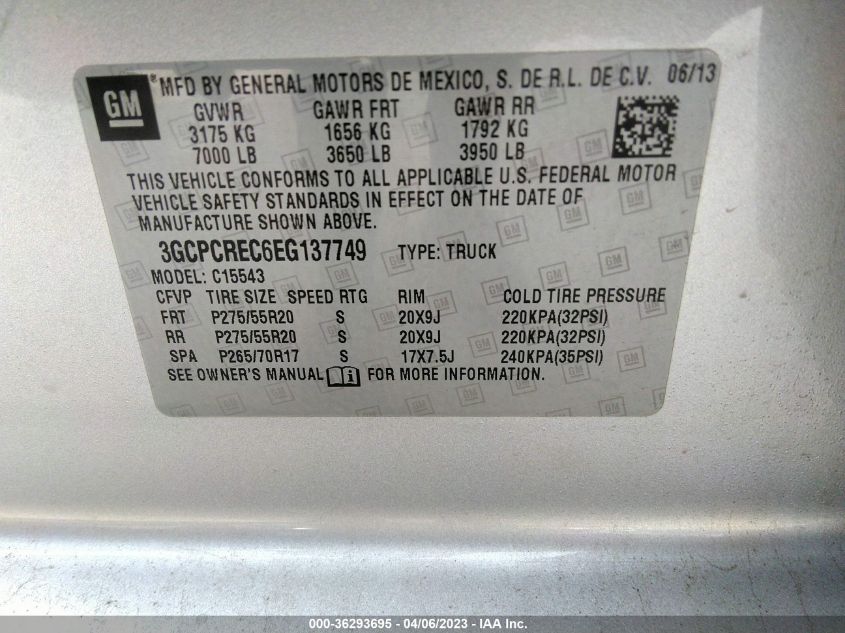 2014 CHEVROLET SILVERADO 1500 LT - 3GCPCREC6EG137749