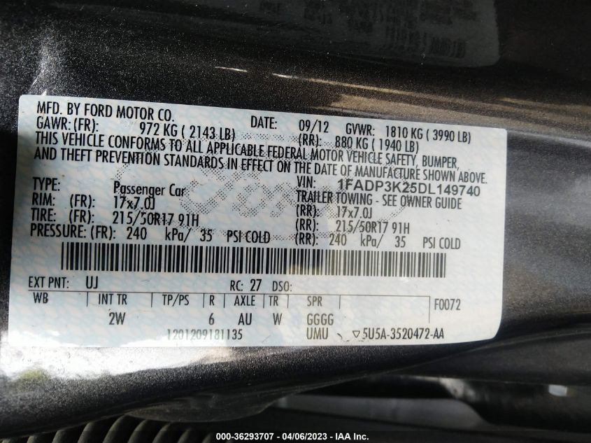 2013 FORD FOCUS SE - 1FADP3K25DL149740