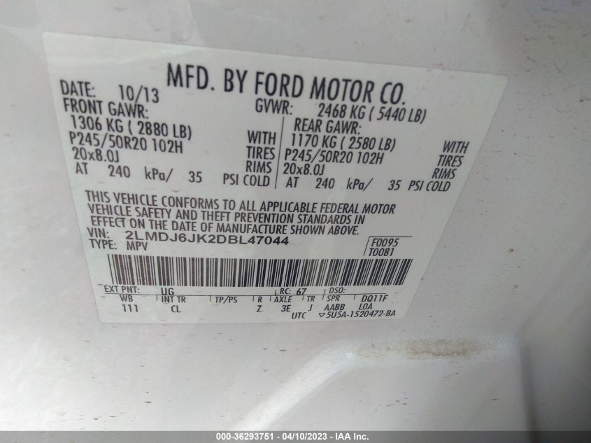 2013 LINCOLN MKX - 2LMDJ6JK2DBL47044