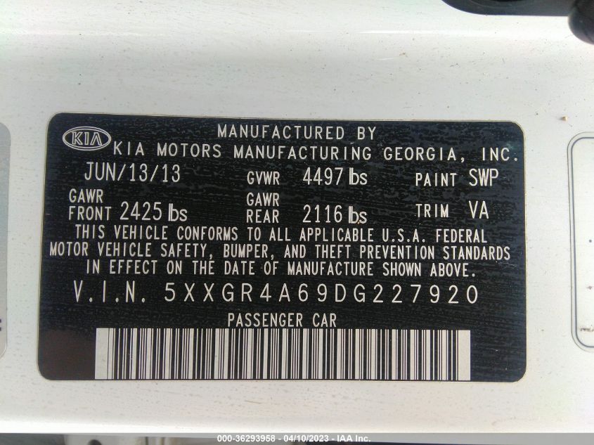 2013 KIA OPTIMA SX W/LIMITED PKG - 5XXGR4A69DG227920
