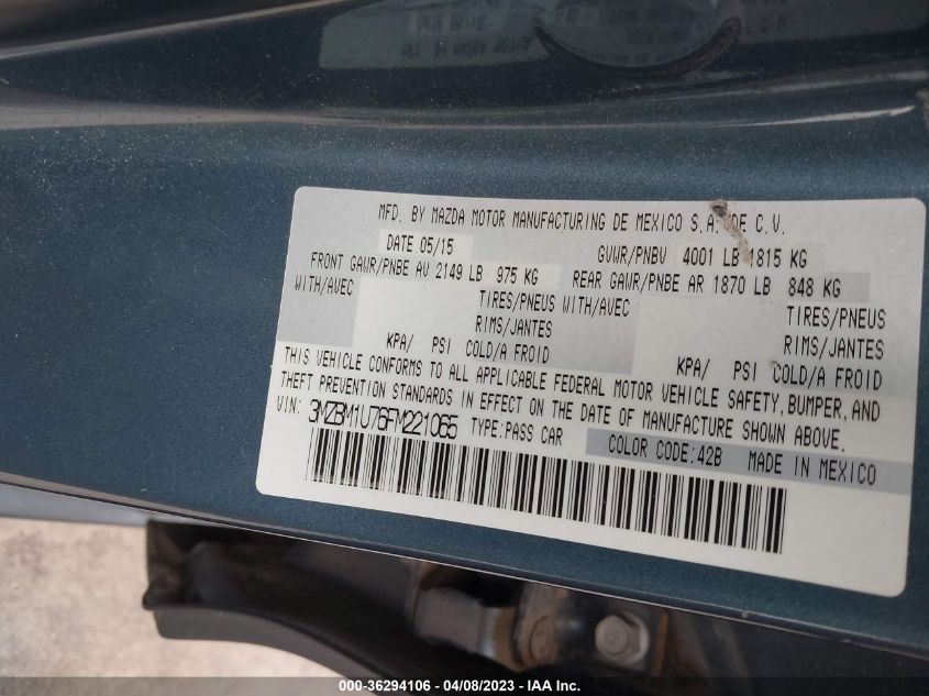 2015 MAZDA MAZDA3 I SPORT - 3MZBM1U76FM221065
