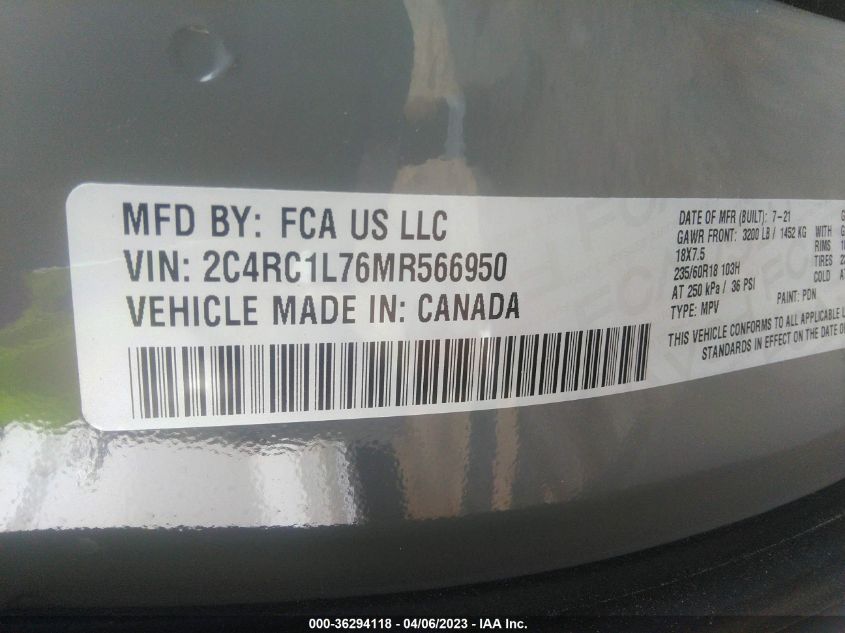 2C4RC1L76MR566950 Chrysler Pacifica HYBRID TOURING L 9