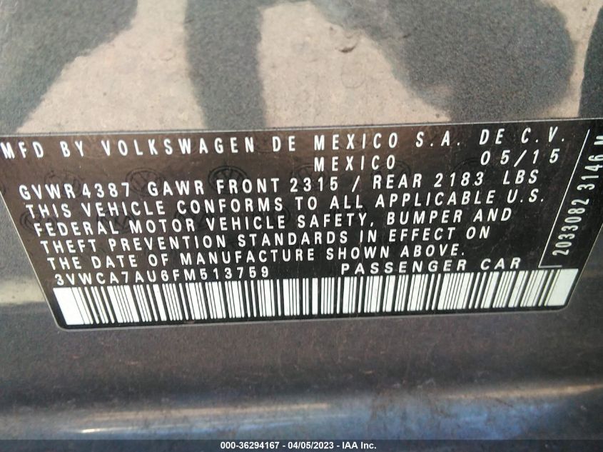 2015 VOLKSWAGEN GOLF SPORTWAGEN TDI S 3VWCA7AU6FM513759