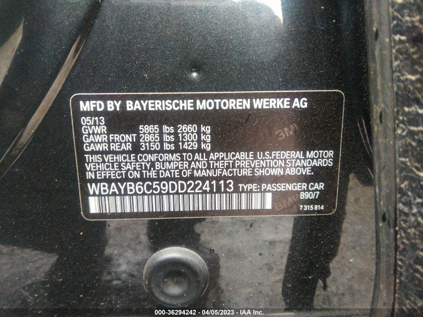 2013 BMW 7 SERIES 750I XDRIVE - WBAYB6C59DD224113