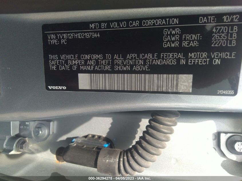 2013 VOLVO S60 T5 - YV1612FH1D2197944