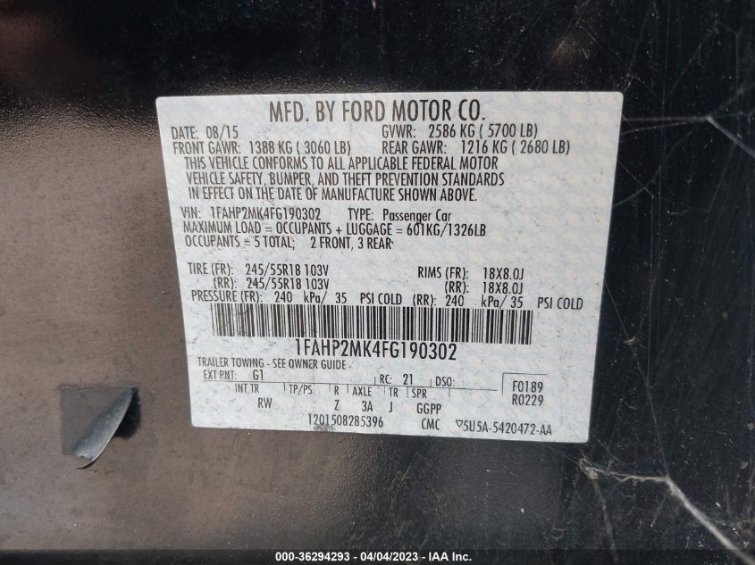 2015 FORD SEDAN POLICE INTERCEPTOR 1FAHP2MK4FG190302