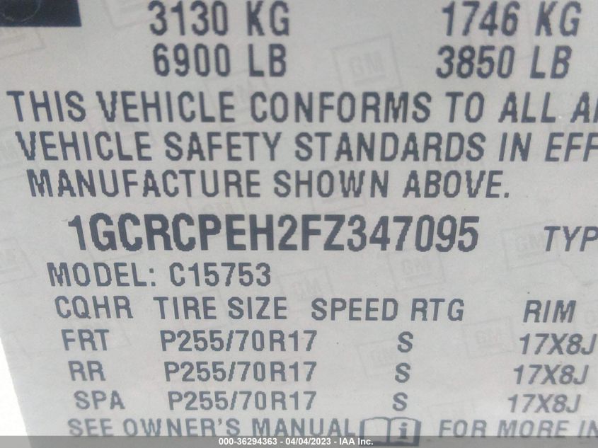 2015 CHEVROLET SILVERADO 1500 WORK TRUCK - 1GCRCPEH2FZ347095