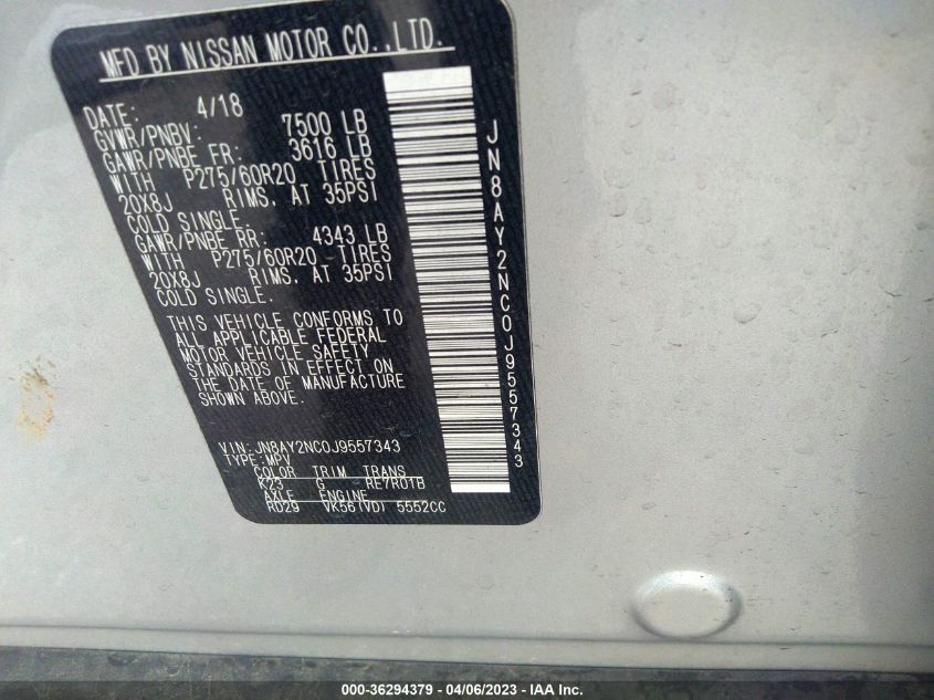 2018 NISSAN ARMADA SL - JN8AY2NC0J9557343