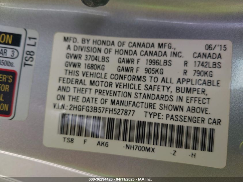 2015 HONDA CIVIC COUPE LX - 2HGFG3B57FH527877
