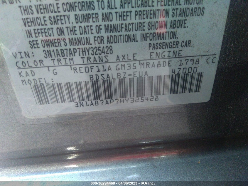 VIN 3N1AB7AP7HY325428 2017 NISSAN SENTRA S