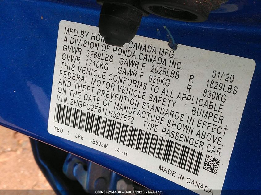 2020 HONDA CIVIC SEDAN LX - 2HGFC2F61LH527572