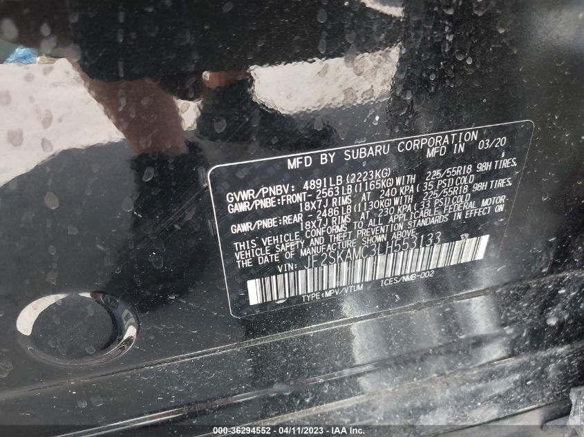 2020 SUBARU FORESTER SPORT - JF2SKAMC3LH553133