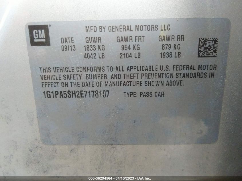 2014 CHEVROLET CRUZE LS - 1G1PA5SH2E7178107