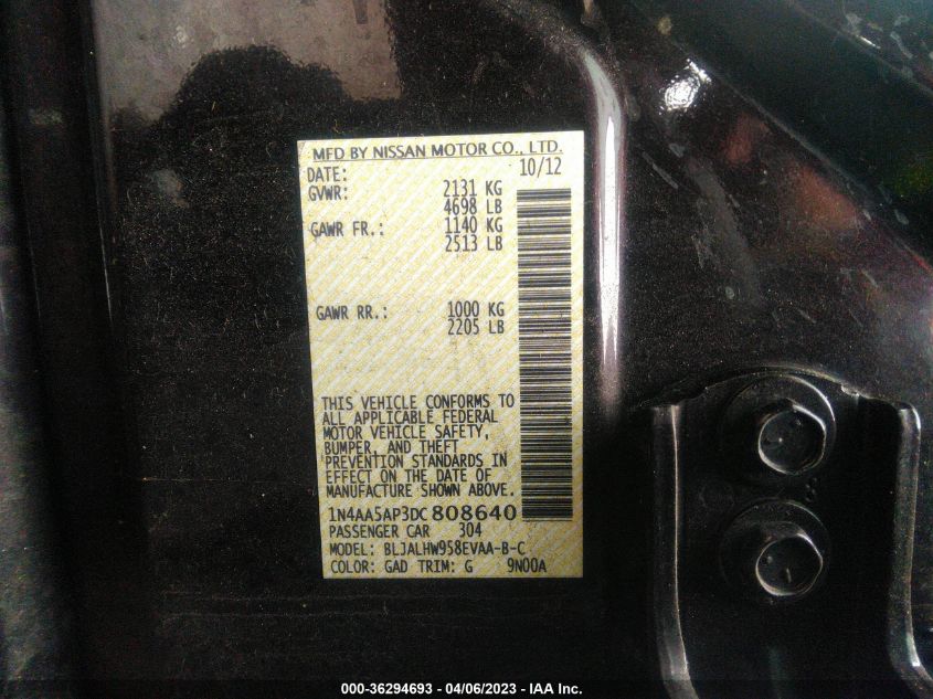 2013 NISSAN MAXIMA 3.5 SV W/PREMIUM PKG - 1N4AA5AP3DC808640