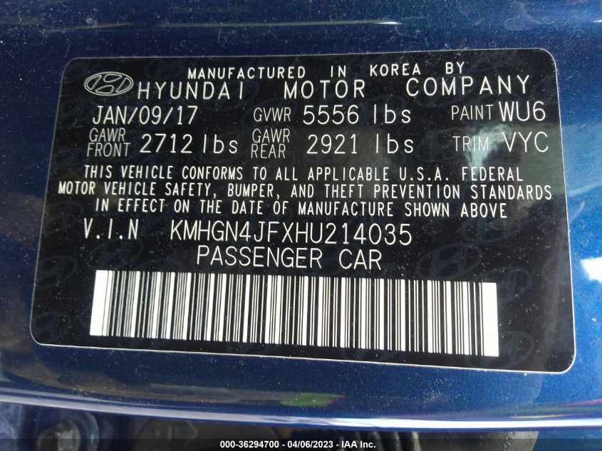 2017 GENESIS G80 5.0L ULTIMATE KMHGN4JFXHU214035