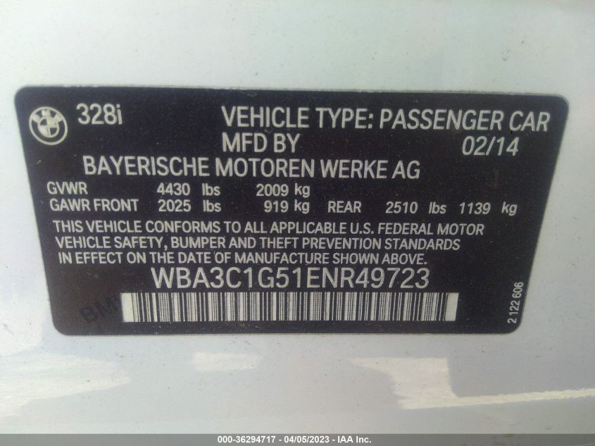 2014 BMW 328I WBA3C1G51ENR49723