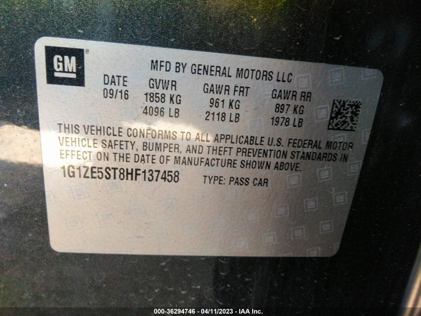 2017 CHEVROLET MALIBU LT - 1G1ZE5ST8HF137458
