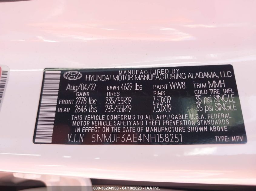 2022 HYUNDAI TUCSON SEL - 5NMJF3AE4NH158251