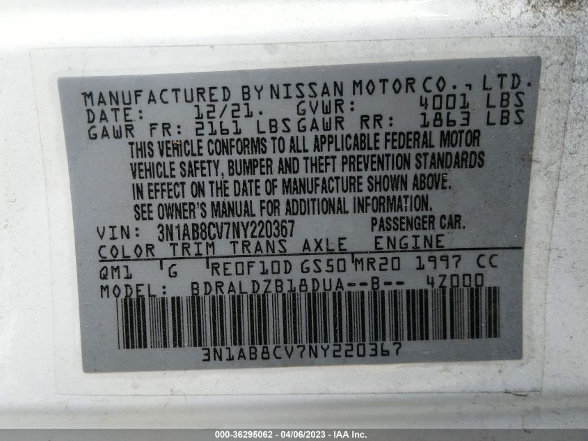 2022 NISSAN SENTRA SV - 3N1AB8CV7NY220367