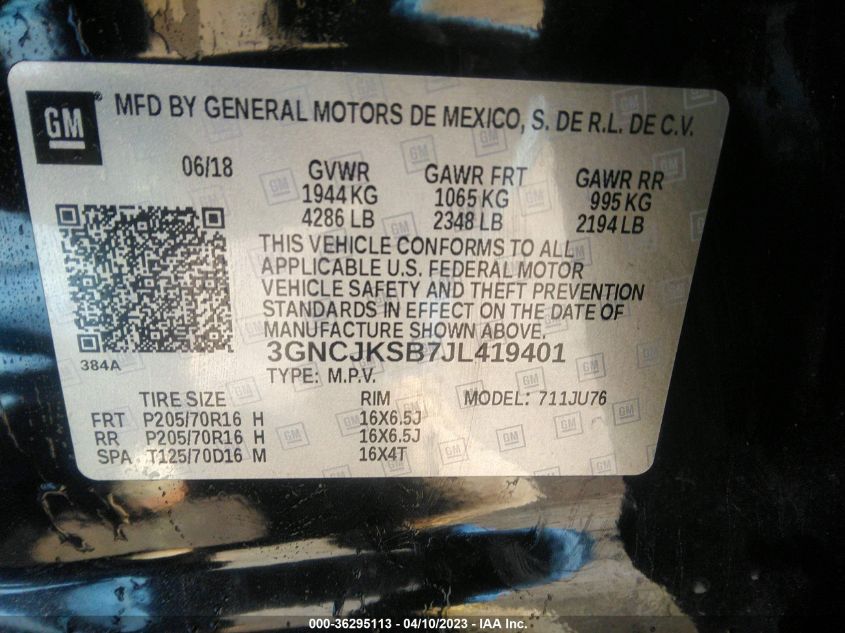 2018 CHEVROLET TRAX LS - 3GNCJKSB7JL419401