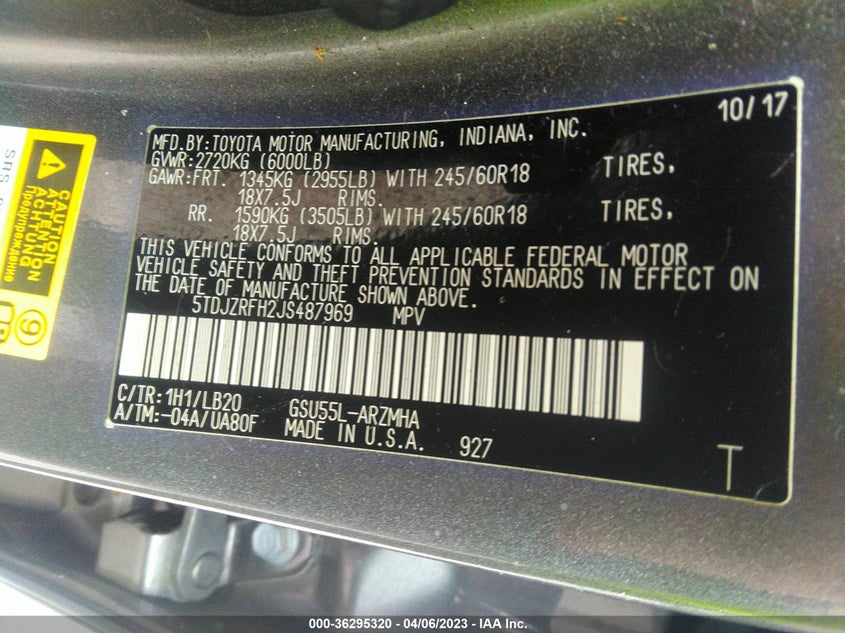 VIN 5TDJZRFH2JS487969 2018 TOYOTA HIGHLANDER SE/XLE