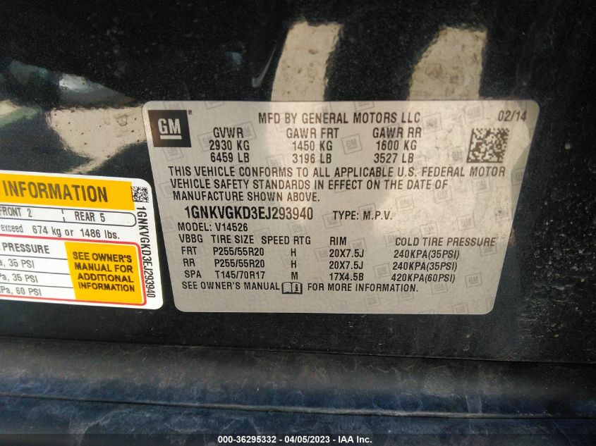2014 CHEVROLET TRAVERSE LT - 1GNKVGKD3EJ293940