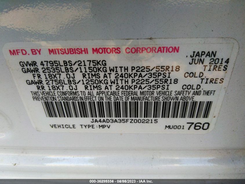 2015 MITSUBISHI OUTLANDER SE - JA4AD3A35FZ002215