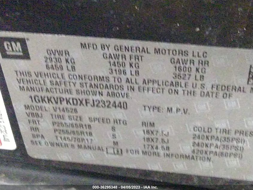 2015 GMC ACADIA SLE - 1GKKVPKDXFJ232440