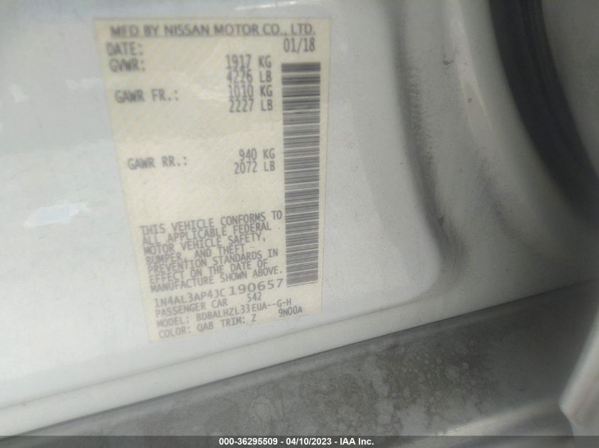 2018 NISSAN ALTIMA 2.5 SR - 1N4AL3AP4JC190657