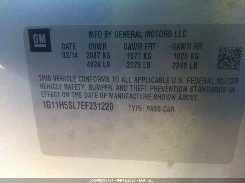 2014 CHEVROLET MALIBU LTZ - 1G11H5SL7EF231220