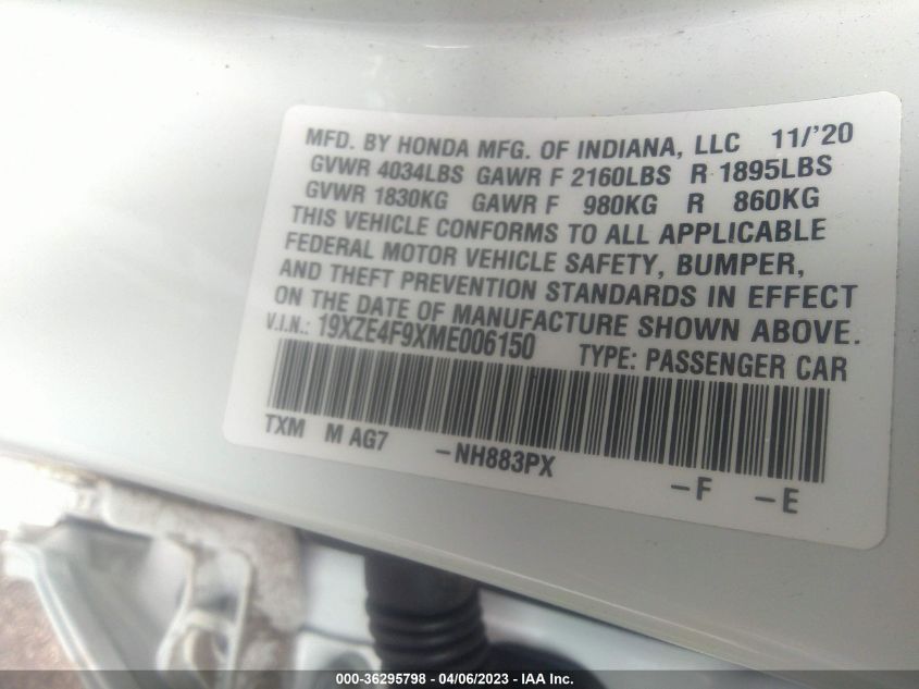 2021 HONDA INSIGHT TOURING 19XZE4F9XME006150