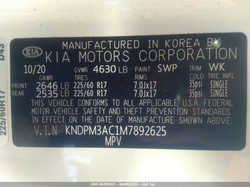2021 KIA SPORTAGE LX - KNDPM3AC1M7892625