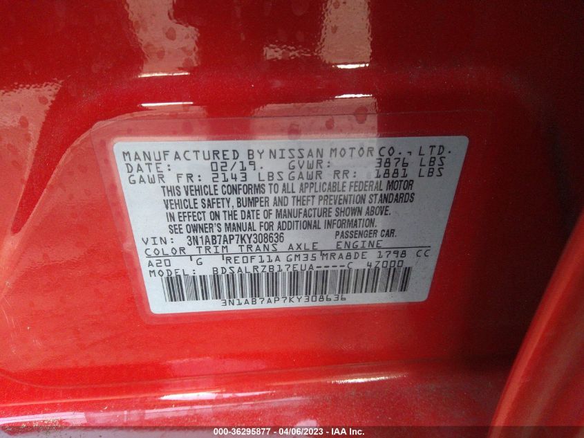 2019 NISSAN SENTRA SR - 3N1AB7AP7KY308636