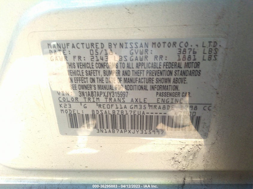 VIN 3N1AB7APXJY315997 2018 NISSAN SENTRA S