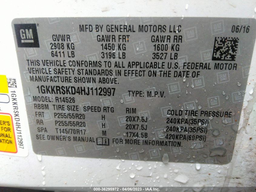 2017 GMC ACADIA LIMITED LIMITED 1GKKRSKD4HJ112997