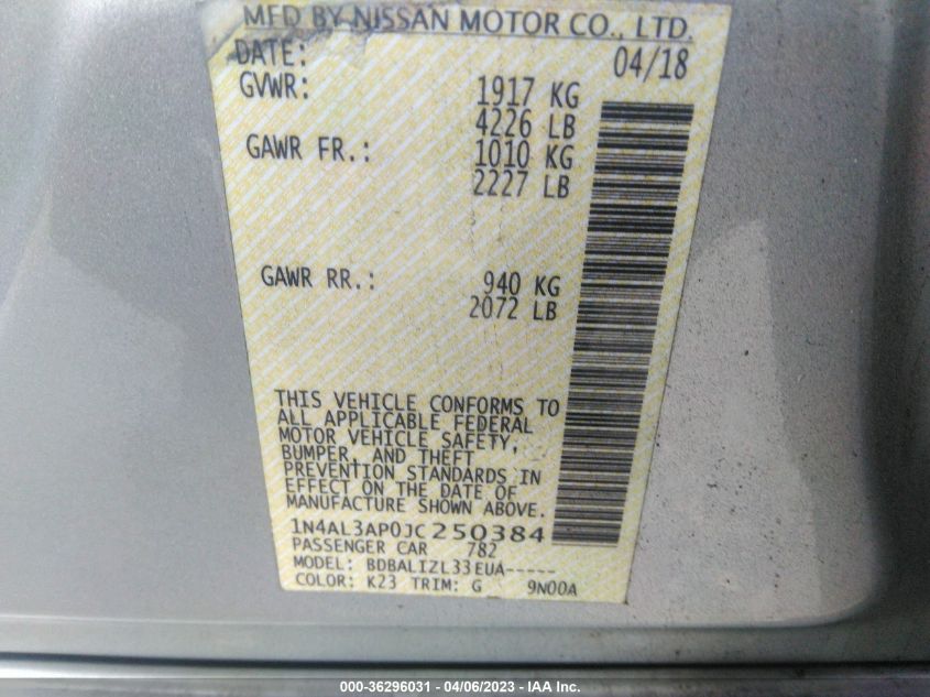 2018 NISSAN ALTIMA 2.5 SV - 1N4AL3AP0JC250384
