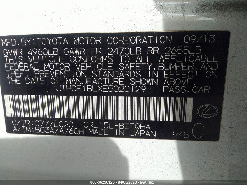 2014 LEXUS GS 350 - JTHCE1BLXE5020129