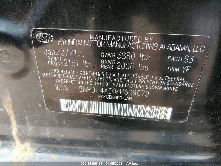 2015 HYUNDAI ELANTRA SE - 5NPDH4AE0FH639079