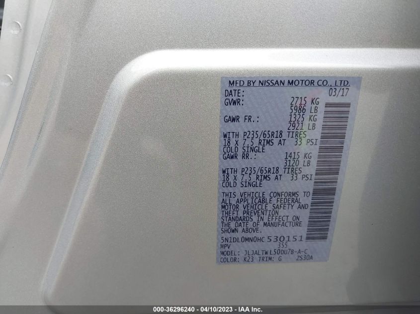 2017 INFINITI QX60 - 5N1DL0MN0HC530151