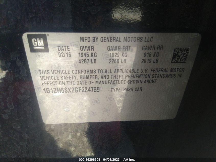 2016 CHEVROLET MALIBU PREMIER - 1G1ZH5SX2GF234759
