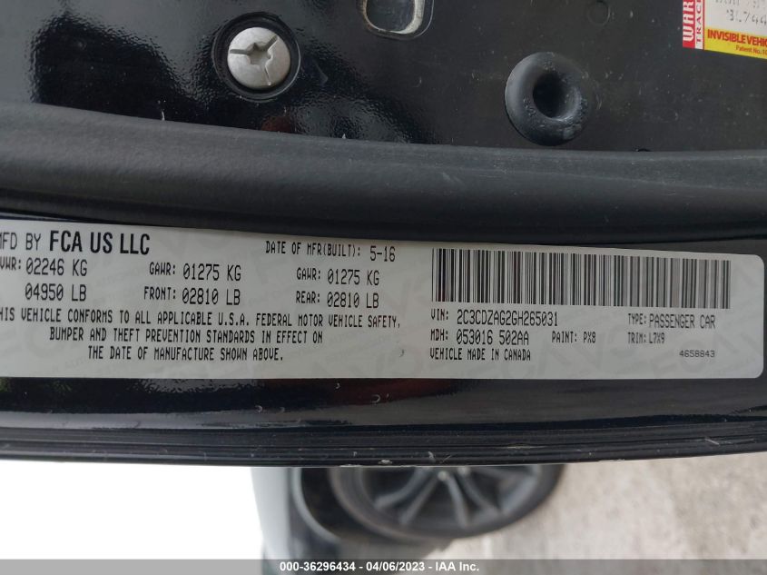 2016 DODGE CHALLENGER SXT - 2C3CDZAG2GH265031