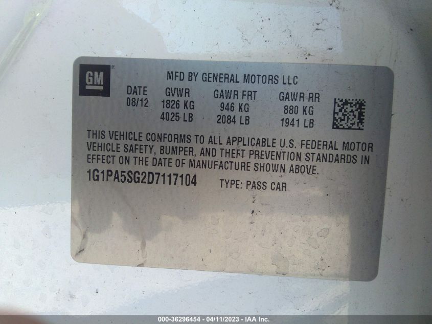 2013 CHEVROLET CRUZE LS - 1G1PA5SG2D7117104