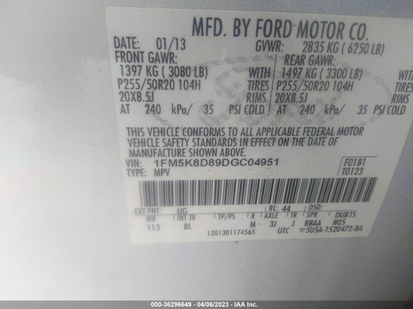 2013 FORD EXPLORER XLT - 1FM5K8D89DGC04951