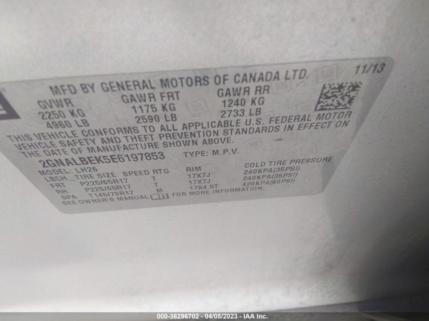 2014 CHEVROLET EQUINOX LT - 2GNALBEK5E6197853